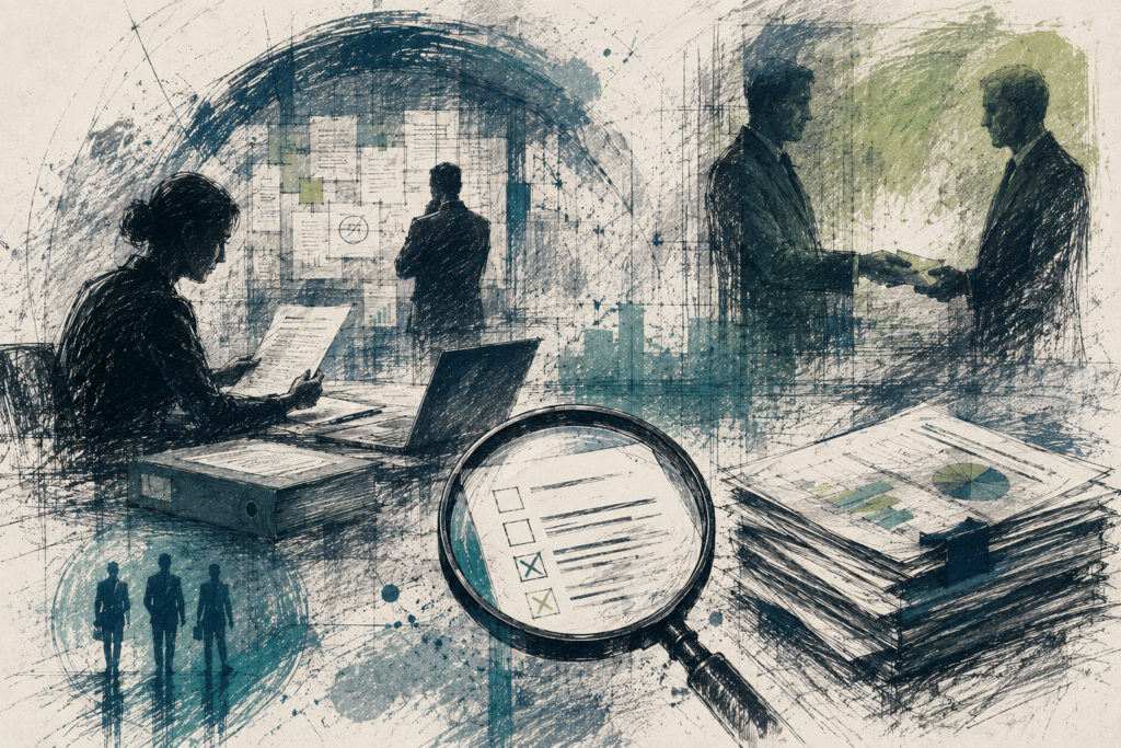 Abstract image of executives reviewing important business documents