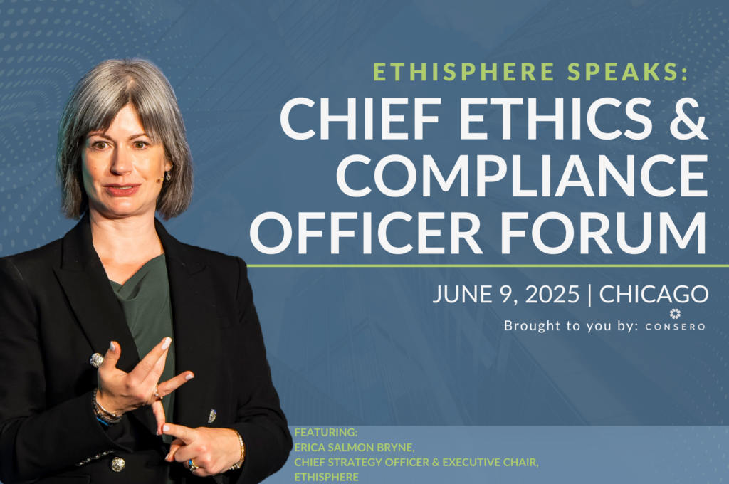 Erica Salmon Byrne speaking at the 2025 Chief Ethics & Compliance Officer Forum in Chicago, hosted by Consero and Ethisphere. Speak up culture measuring isn't just a trend—it's a leadership responsibility. Let’s explore how to make it actionable, not aspirational.