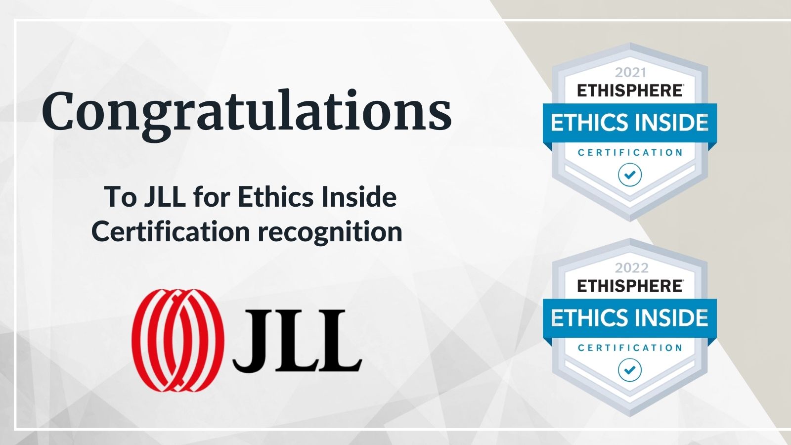 Ethisphere Recognizes JLL with Ethics Inside® Certification