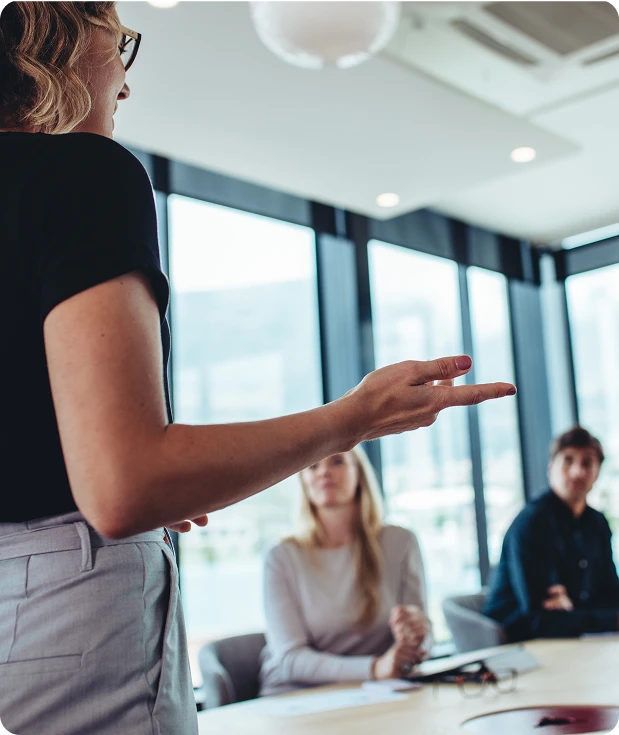 Leader presenting assessment findings to colleagues