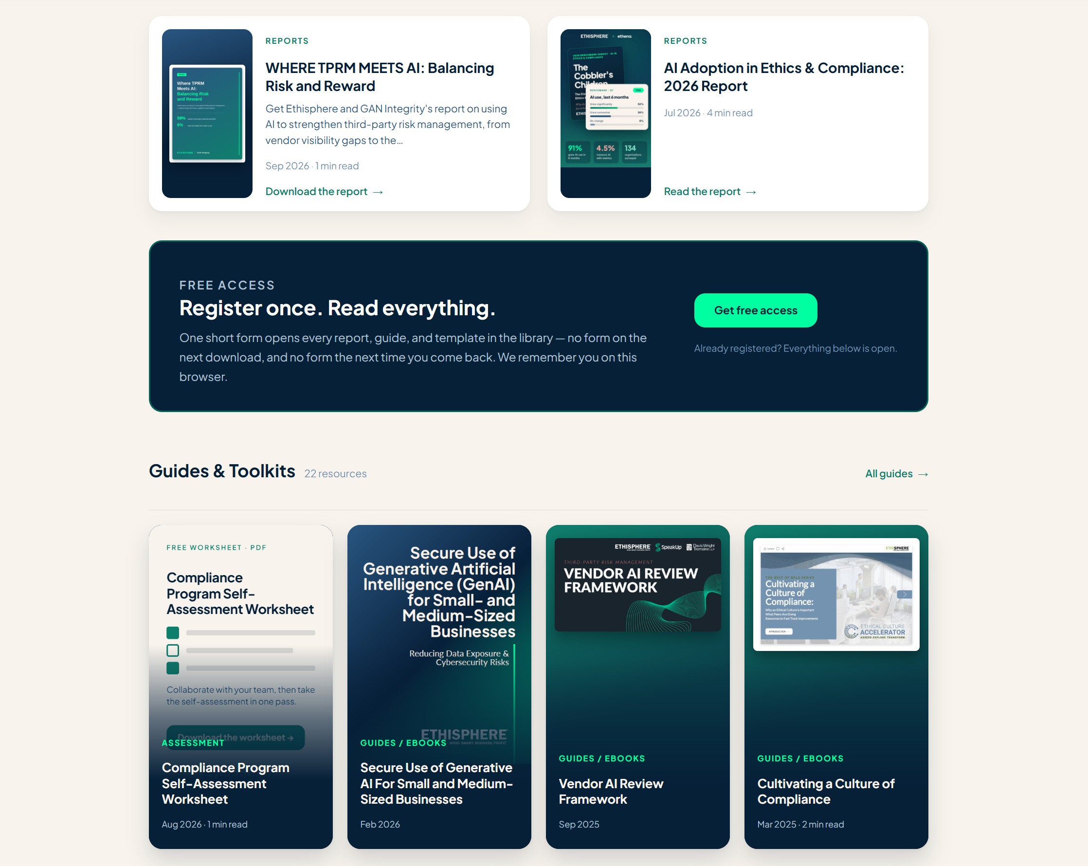 Guides, toolkits, spotlights and articles laid out in the Ethisphere Resource Center