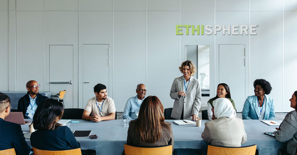 Leader addressing team during business meeting