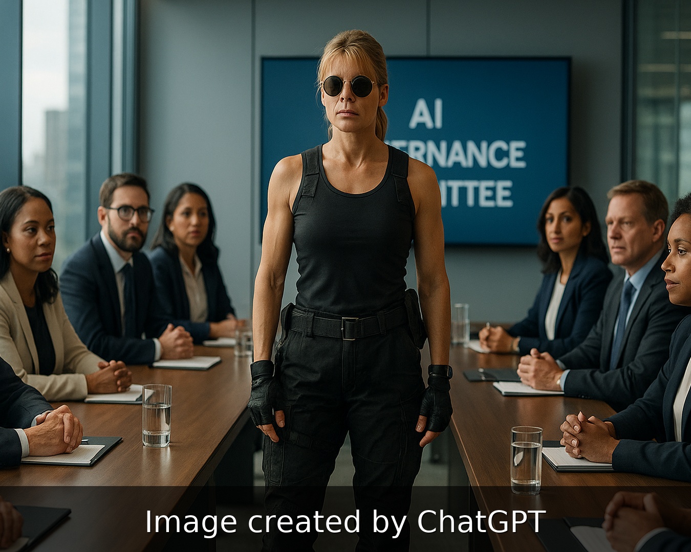 A person in black tank top in front of people